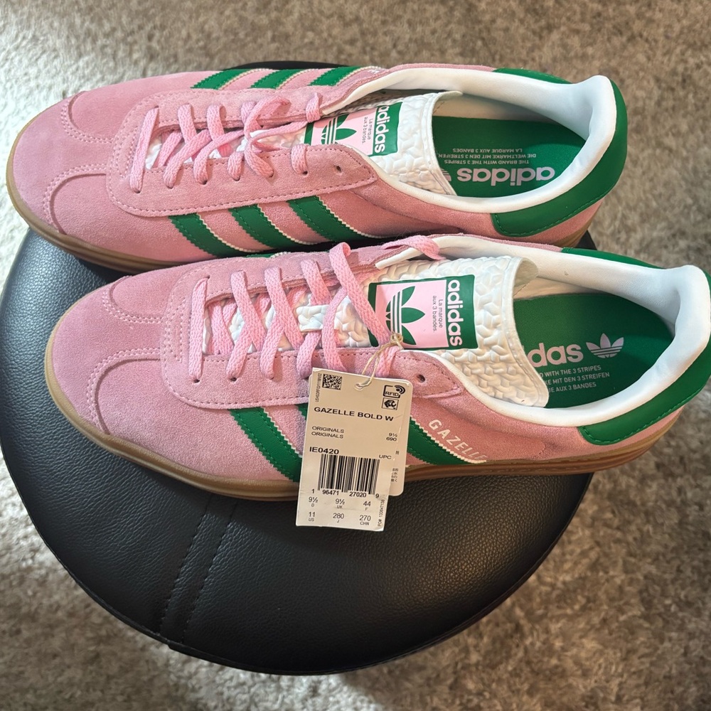 adidas Gazelle Platform Sneakers in Pink and Green with Gum Sole - Picture 5 of 10